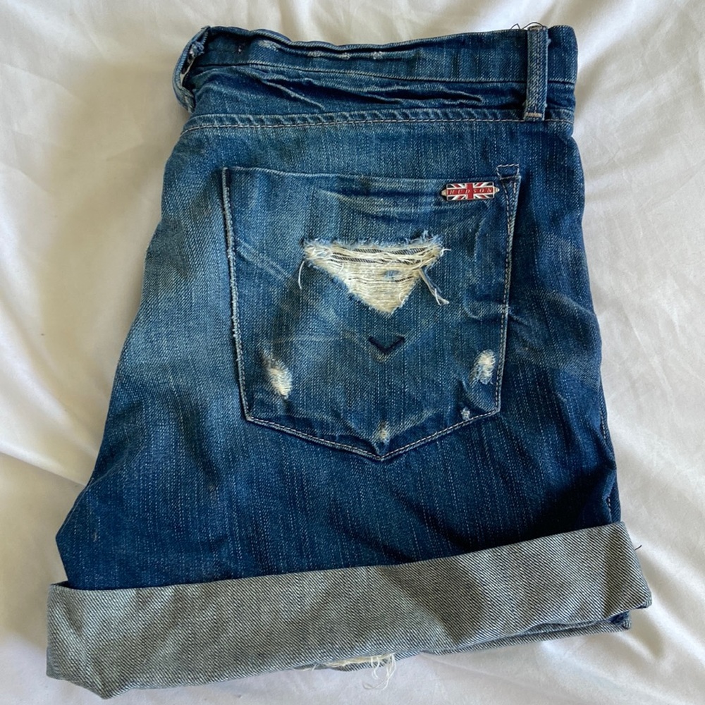 Hudson Distressed Button-Fly Cuffed Denim Shorts - Size 27 - Boyfriend Fit